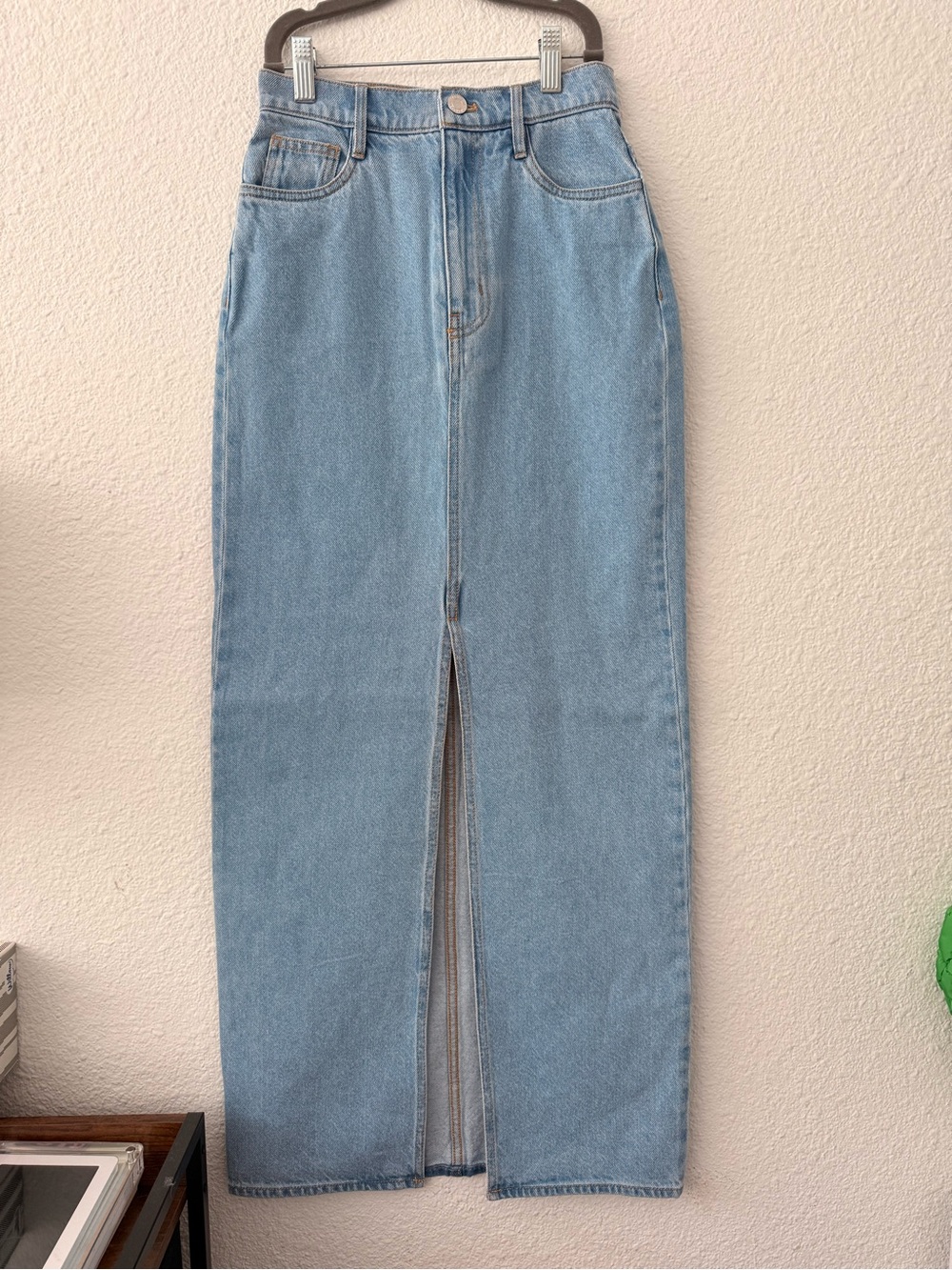 NWT Derek Lam 10 Crosby Denim Maxi Skirt Light Wash Size 23 Front Slit